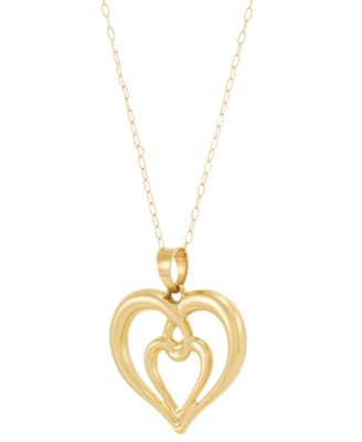 Back-to-Back Double Heart Pendant Necklace in 10k Yellow Gold