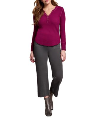 Women's Brushed Waffle Knit Henley Long Sleeve Top