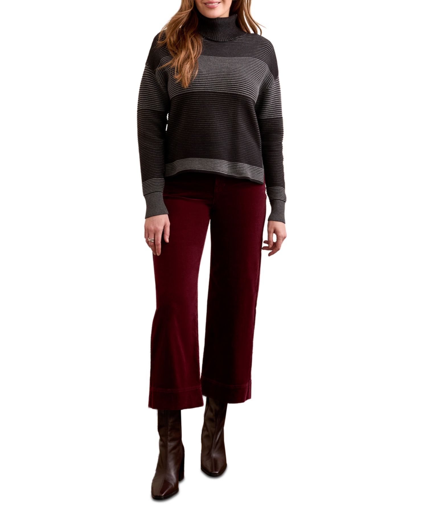 Women's Two Tone Turtleneck High Low Sweater