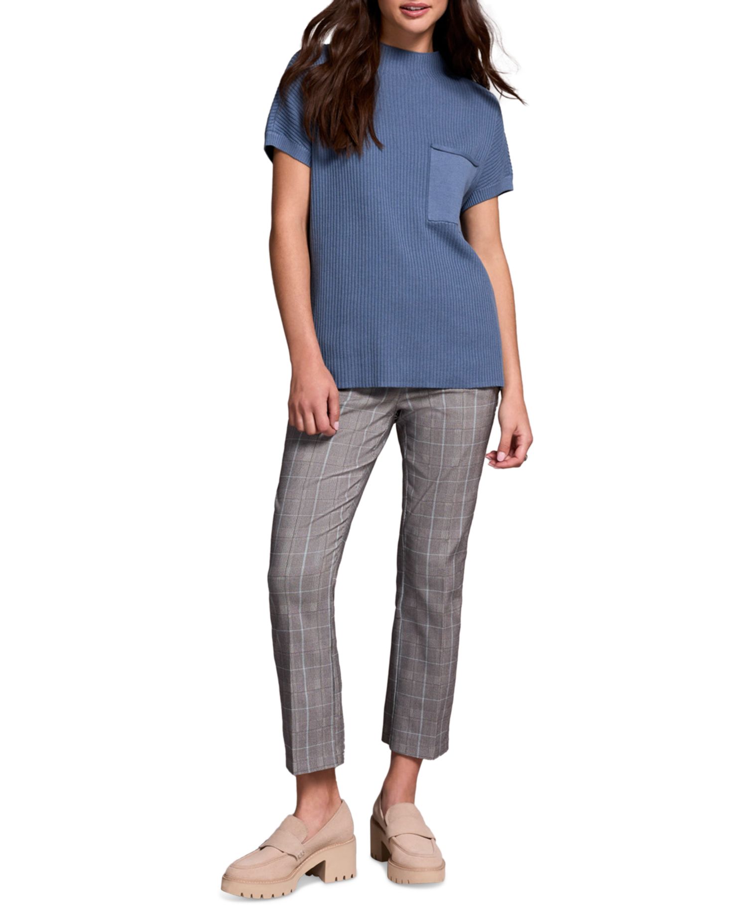 Women's Cotton Mock Neck Cap Short Sleeve Top