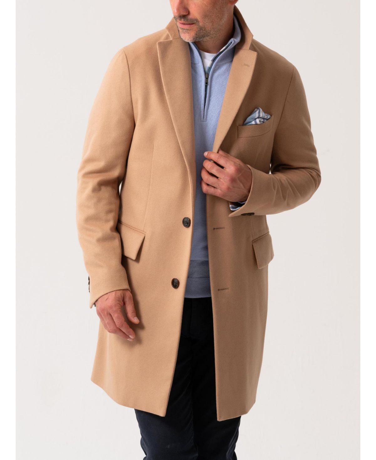 Мужское шерстяное пальто с длинным рукавом и воротником-стойкой