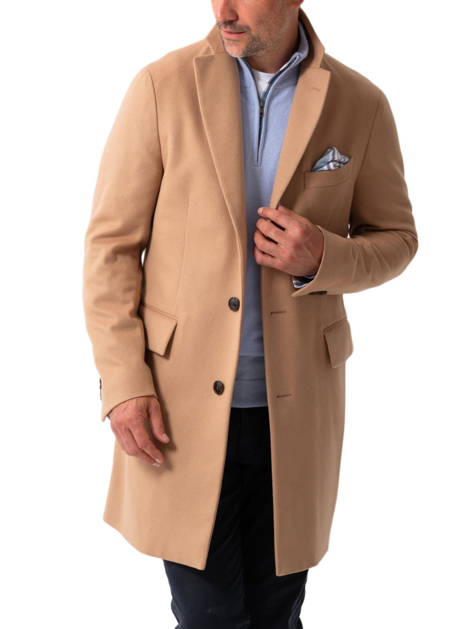 Men's Long Sleeve Wool Collared Coat