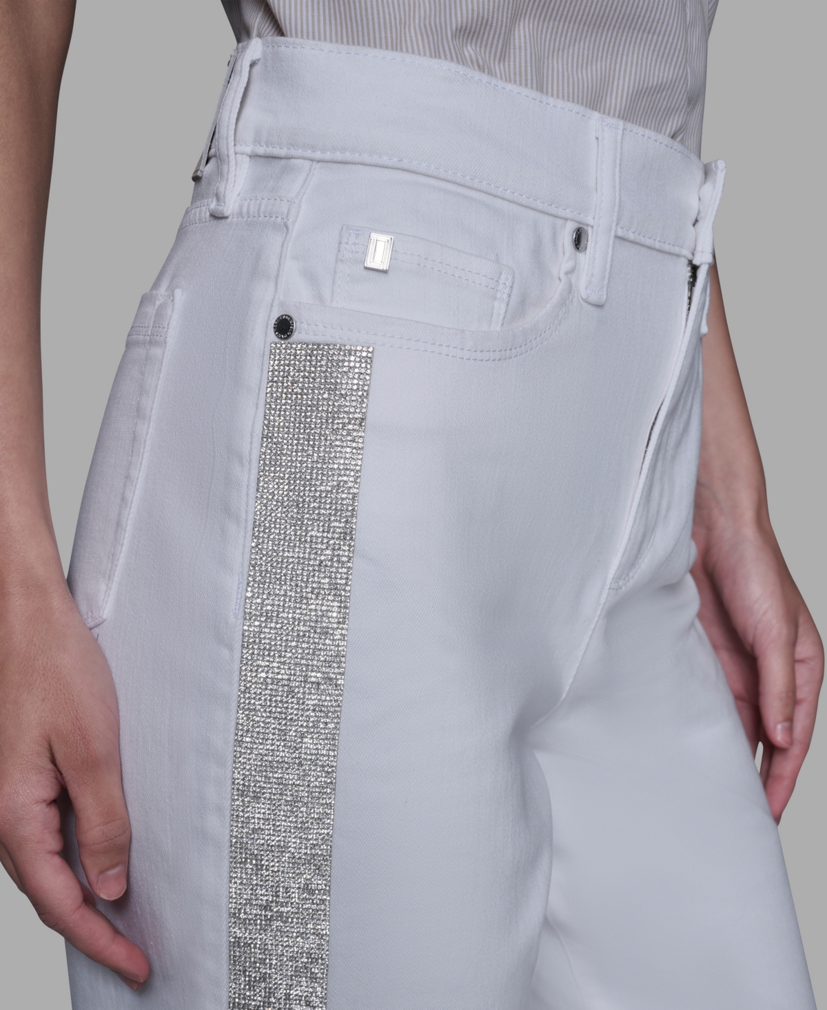 Karl Lagerfeld Women's Stripe Detail Jeans In White