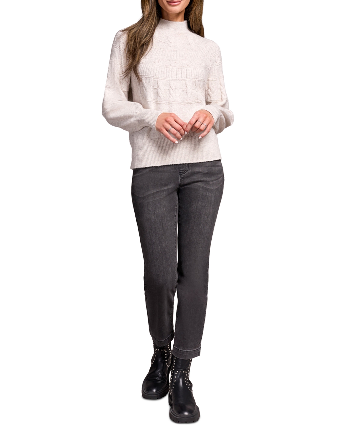 Tribal Women's Two Tone Mock Neck Sweater In Multi