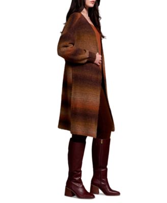 Women's Boucle Space Dye Puff Sleeve Long Cardigan