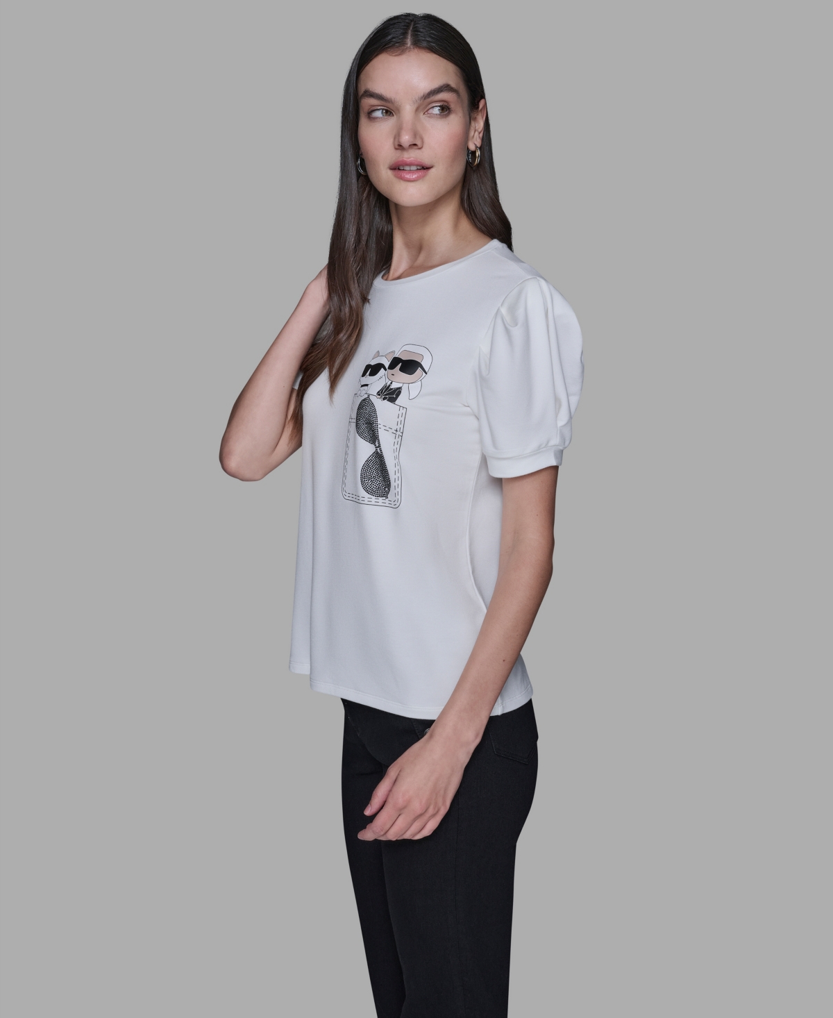 Karl Lagerfeld Paris Women's Puff Short-Sleeve Top