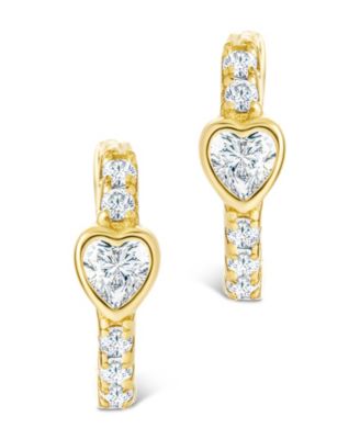 Sterling Silver Heart Cut Bezel Set Huggie Hoop Earrings