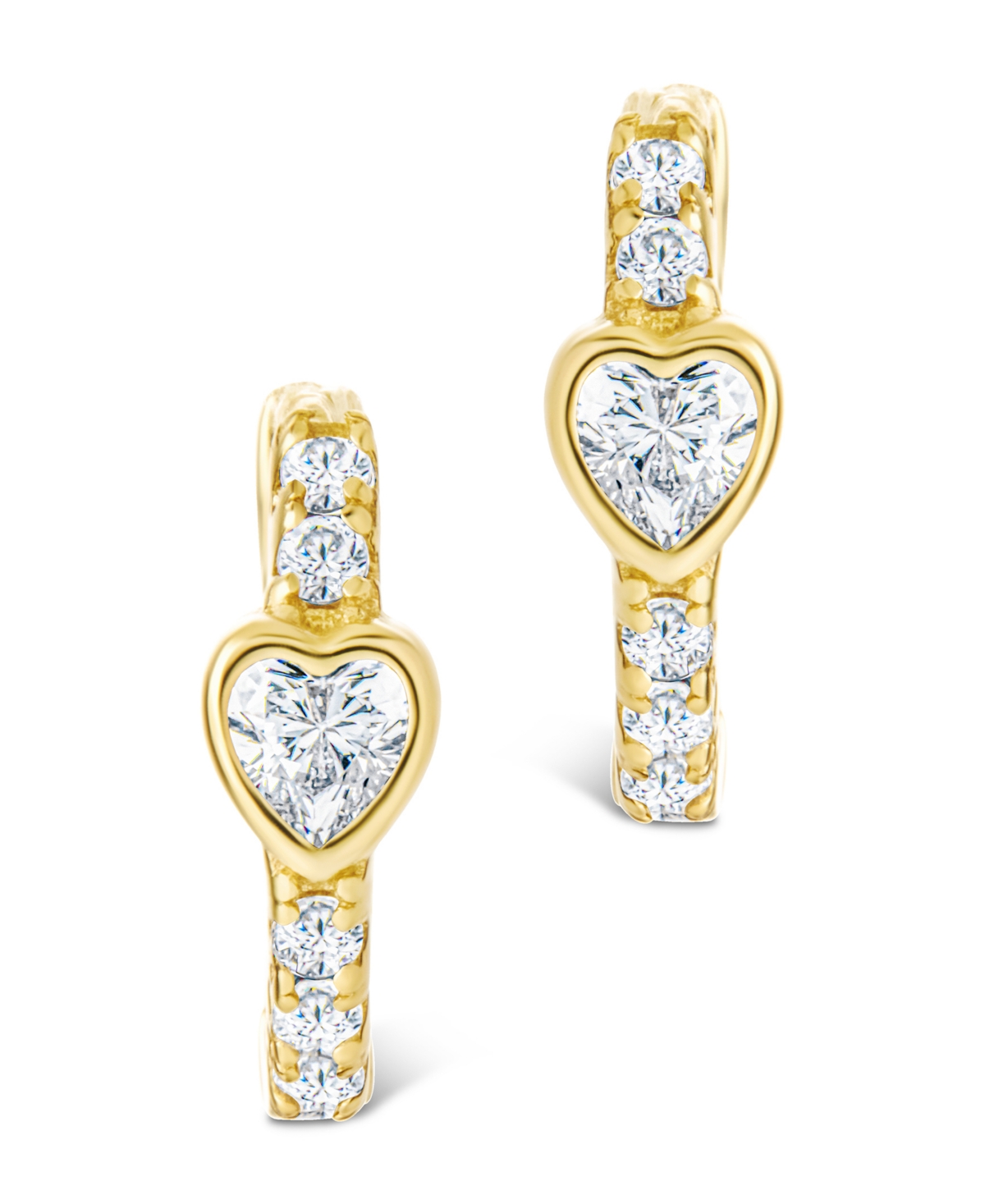 Sterling Forever Silver Heart Cut Bezel Set Huggie Hoop Earrings