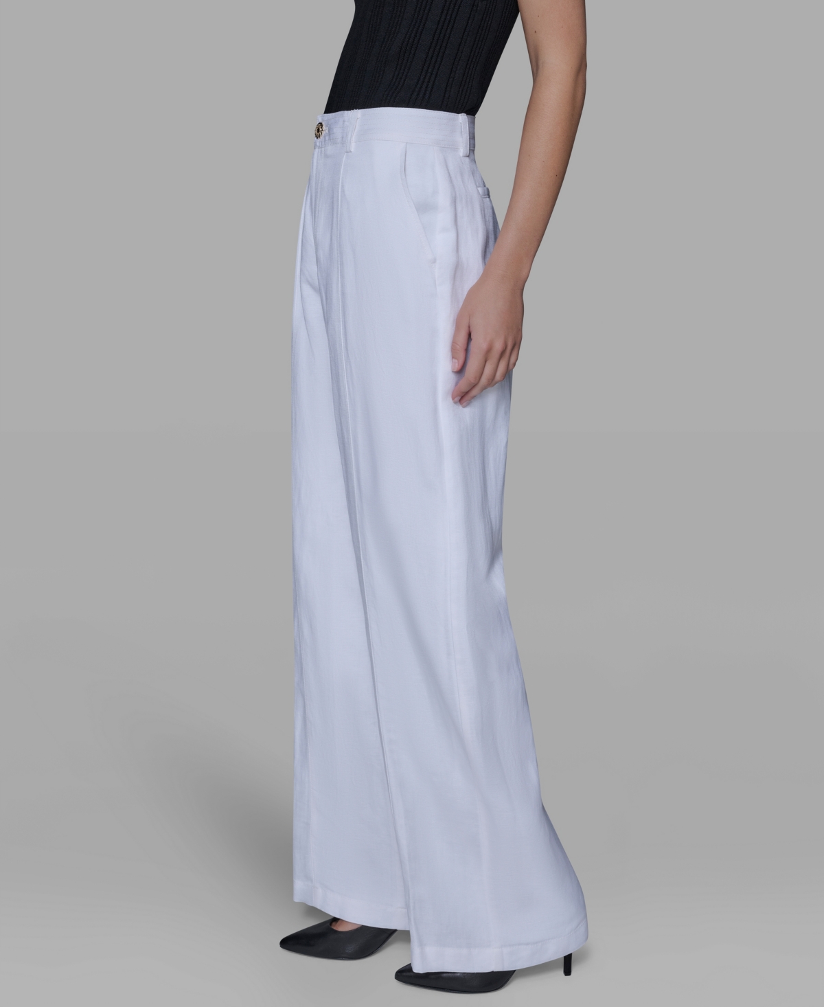 Karl Lagerfeld Women's Straight Pocket Detail Pants In White