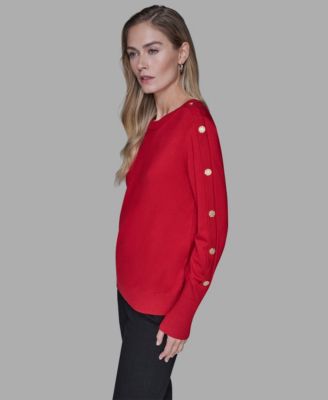 Women’s Black Button-Detail Crewneck Sweater