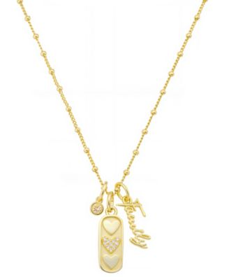 "Family" Cubic Zirconia Bezel, Cubic Zirconia Triple Heart Beaded Chain Necklace