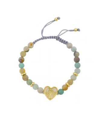 Unwritten - Cubic Zirconia Tree Heart Design, Amazonite Facetted Stone Cord Bracelet
