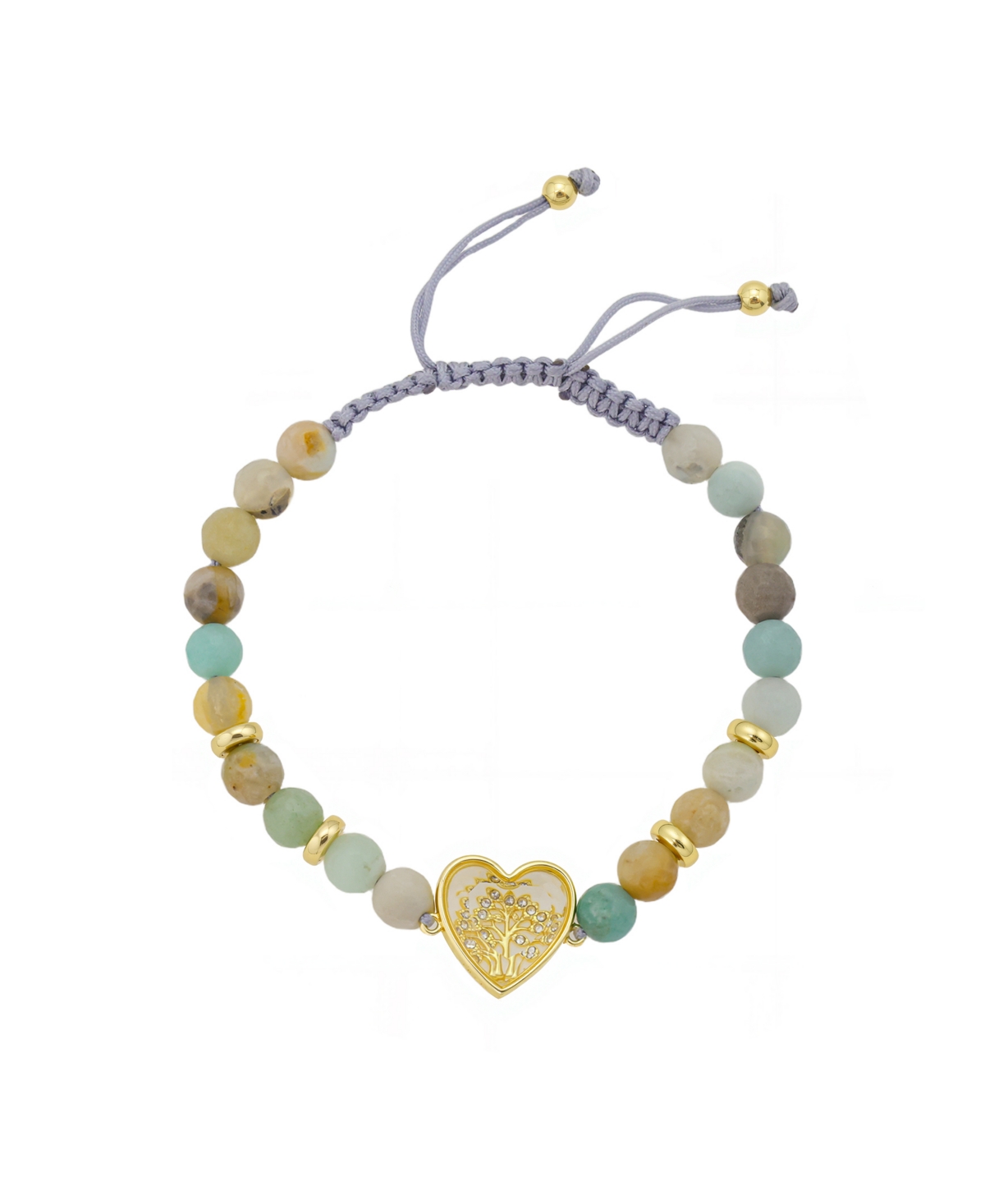 Cubic Zirconia Tree Heart Design, Amazonite Facetted Stone Cord Bracelet