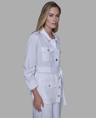 Women's Collared Linen-Blend Belted Jacket