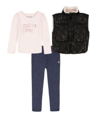 Calvin Klein - Girls Toddler 2T-4T High Neck Vest, T-Shirt and Pants, 3-Piece Set