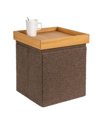 Versatile Boucle Ottoman with Hidden Storage, Brown