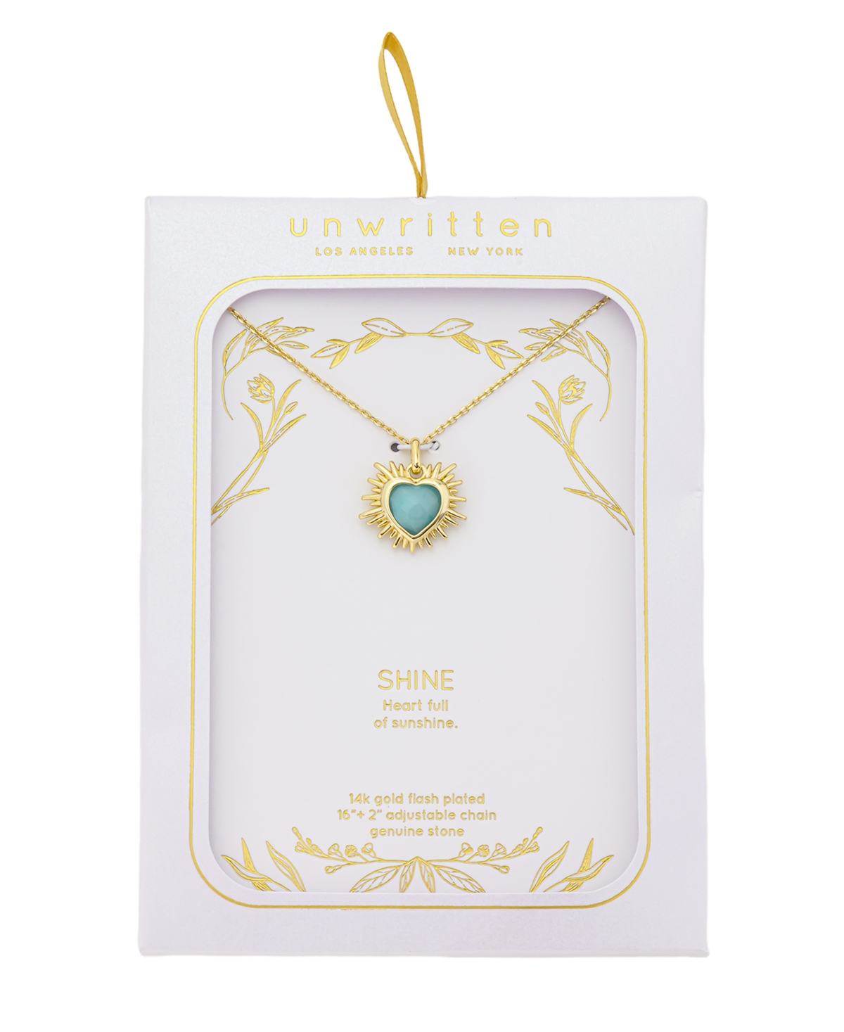 Unwritten Cubic Zirconia And Amazonite Stone Heart Pendant Necklace In Gold