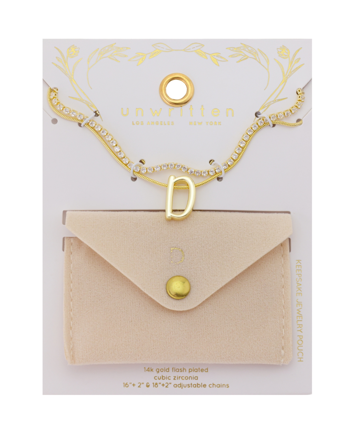 Unwritten Letter "D" Initial Snake Chain Cubic Zirconia Chain Necklace With Extender 2Pcs Set