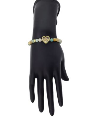 Cubic Zirconia Tree Heart Design, Amazonite Facetted Stone Cord Bracelet