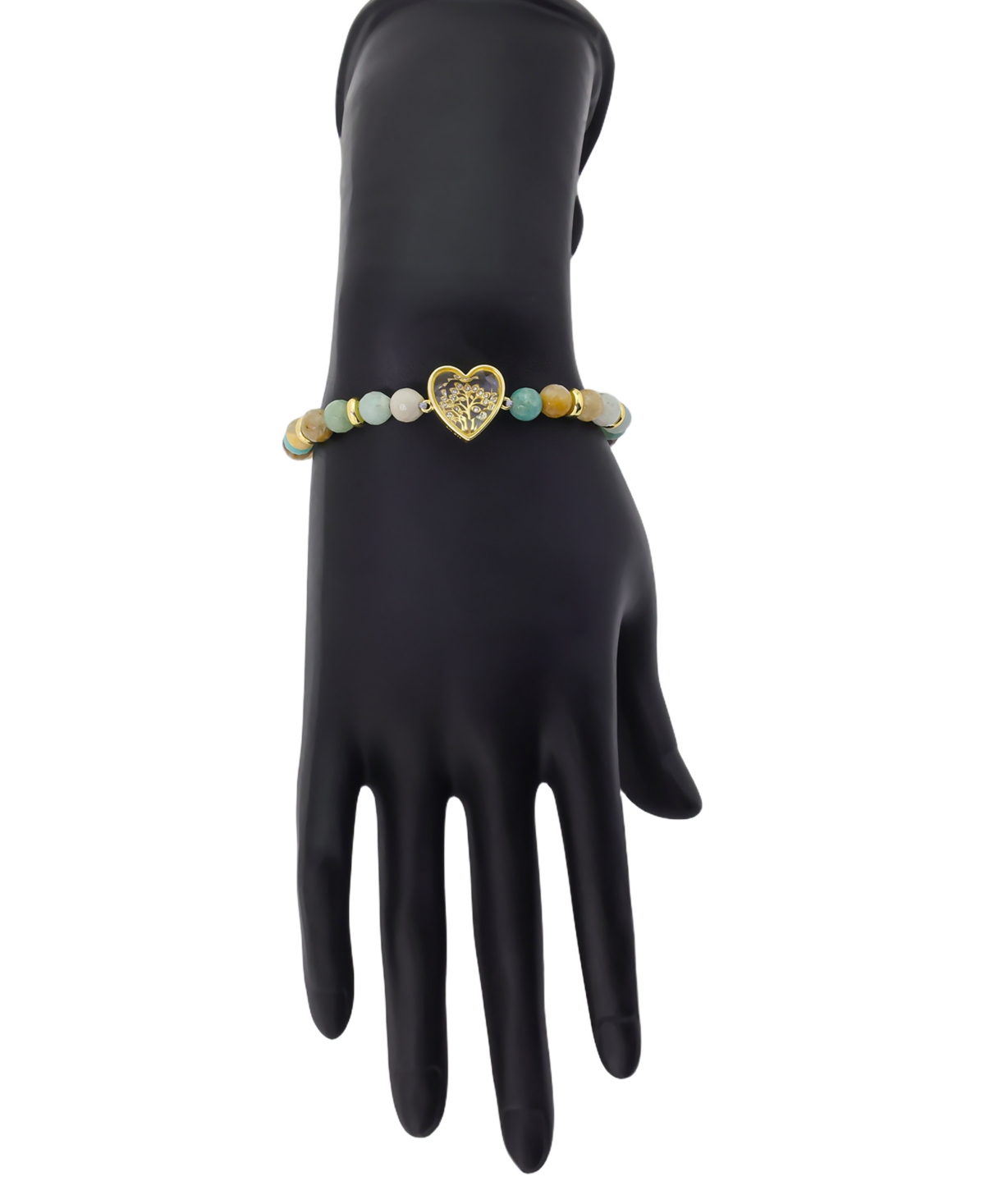 Cubic Zirconia Tree Heart Design, Amazonite Facetted Stone Cord Bracelet