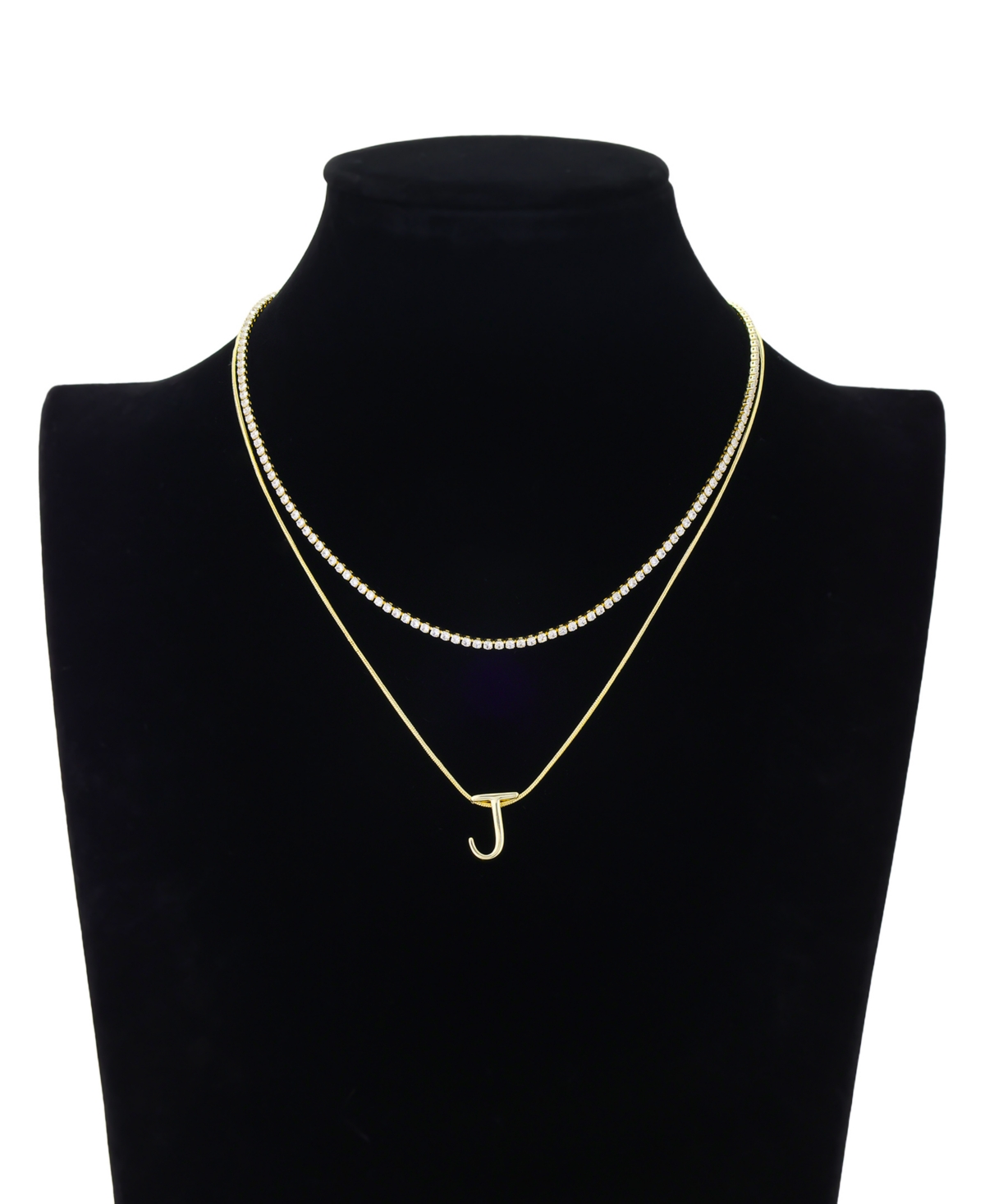 Unwritten Letter "J" Initial Snake Chain Cubic Zirconia Chain Necklace With Extender 2Pcs Set