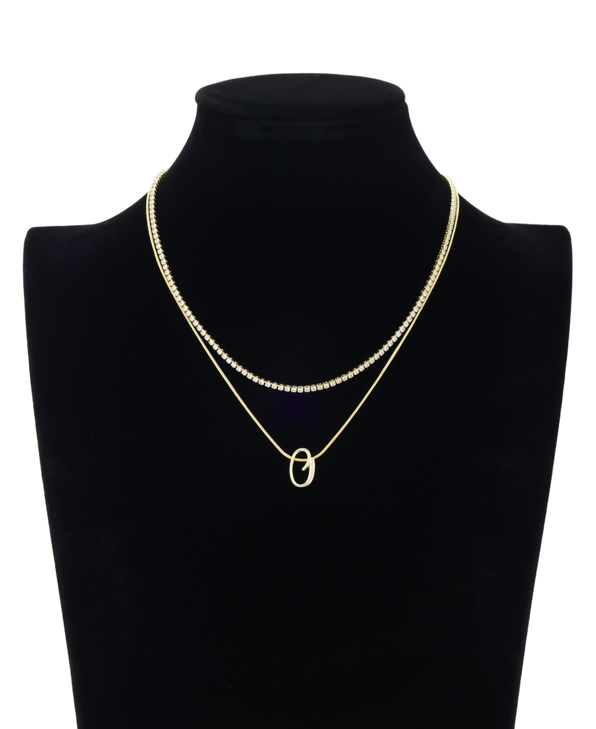 Unwritten Letter "a" Initial Snake Chain Cubic Zirconia Chain Necklace With Extender 2pcs Set In Gold