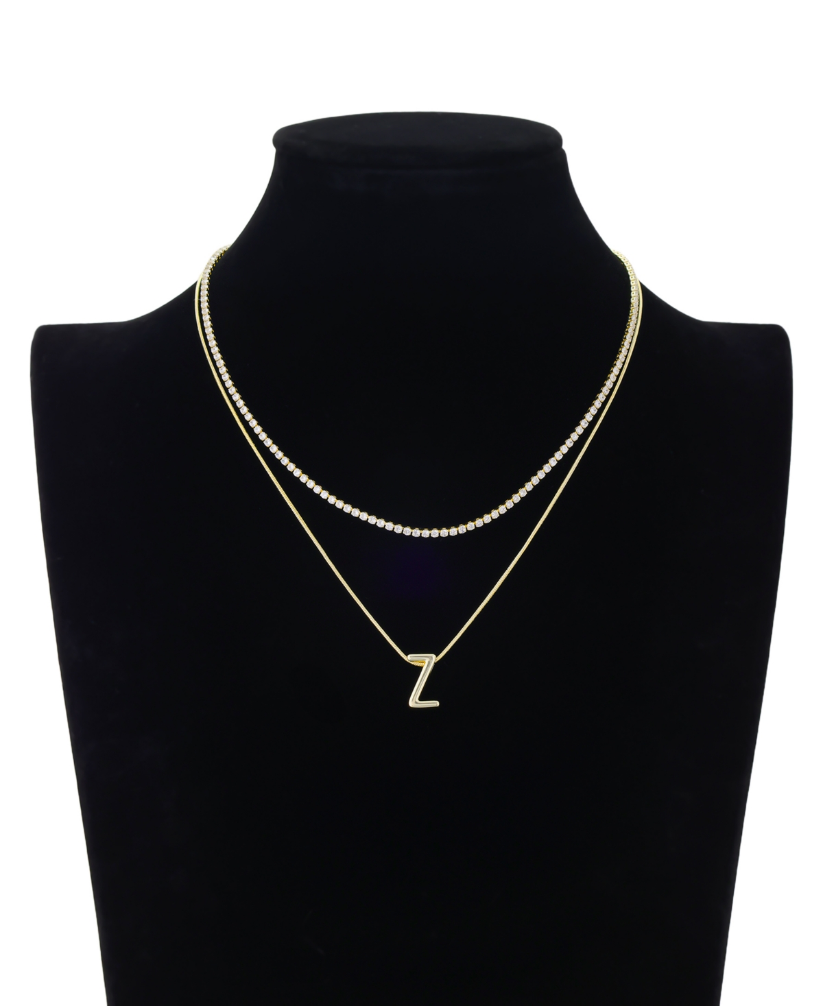 Unwritten Letter "Z" Initial Snake Chain Cubic Zirconia Chain Necklace With Extender 2Pcs Set