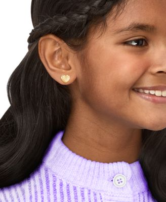 Kids Polished Heart Button Stud Earrings in 10k Yellow Gold