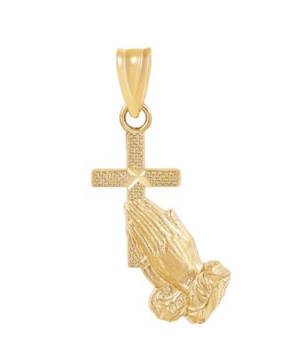 Macy's - Praying Hands with Cross Pendant in 10K Yellow Gold