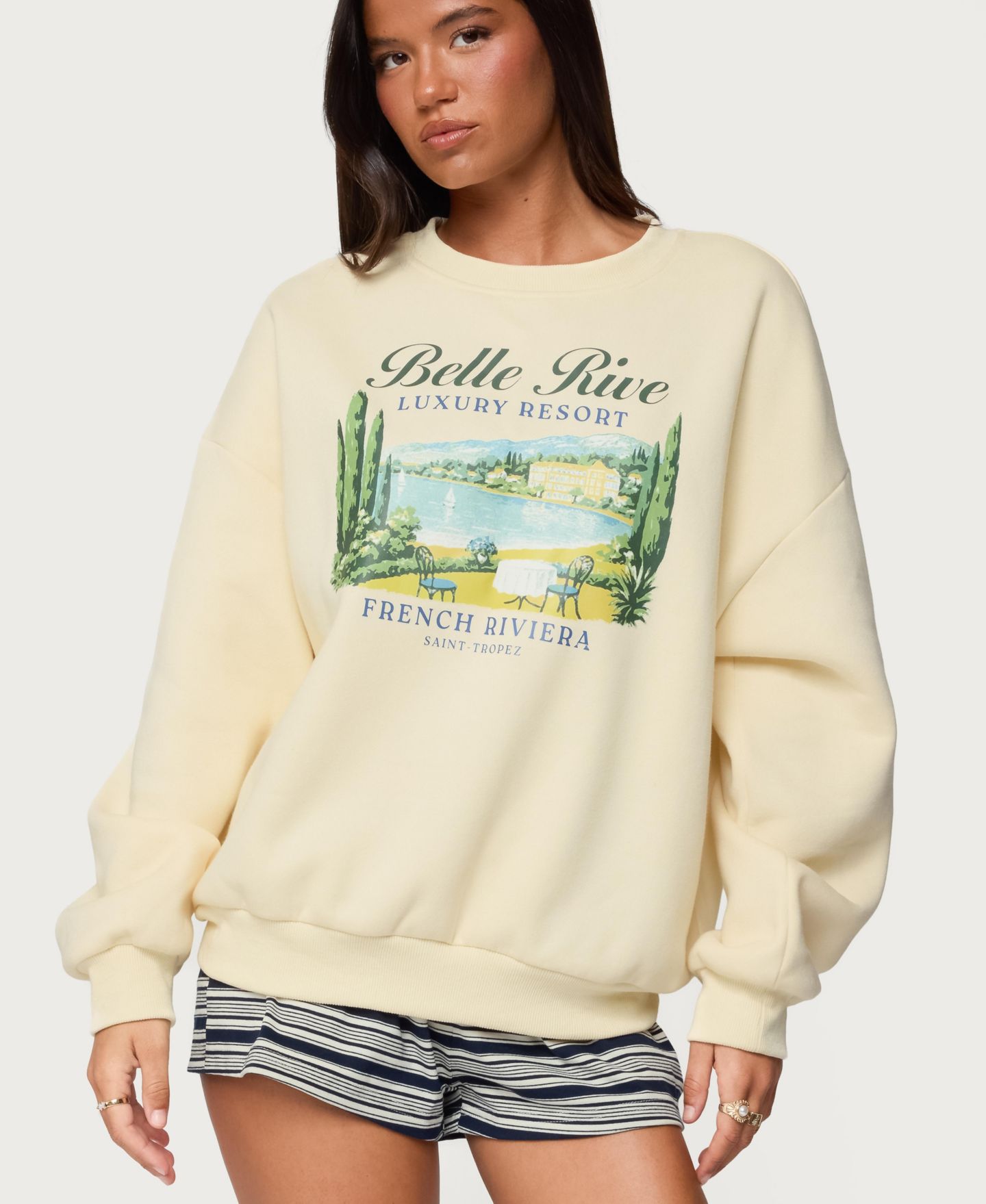 Женская толстовка Edikted French Riviera Oversized Sweatshirt, цвет: Жёлтый — фото 1