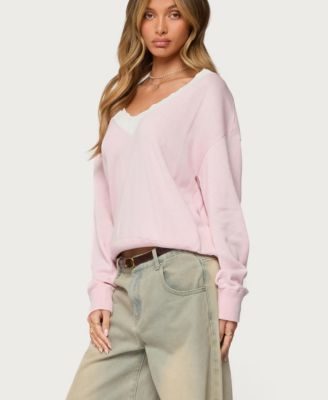 Women's Marie Contrast Lacey V Neck Sweater