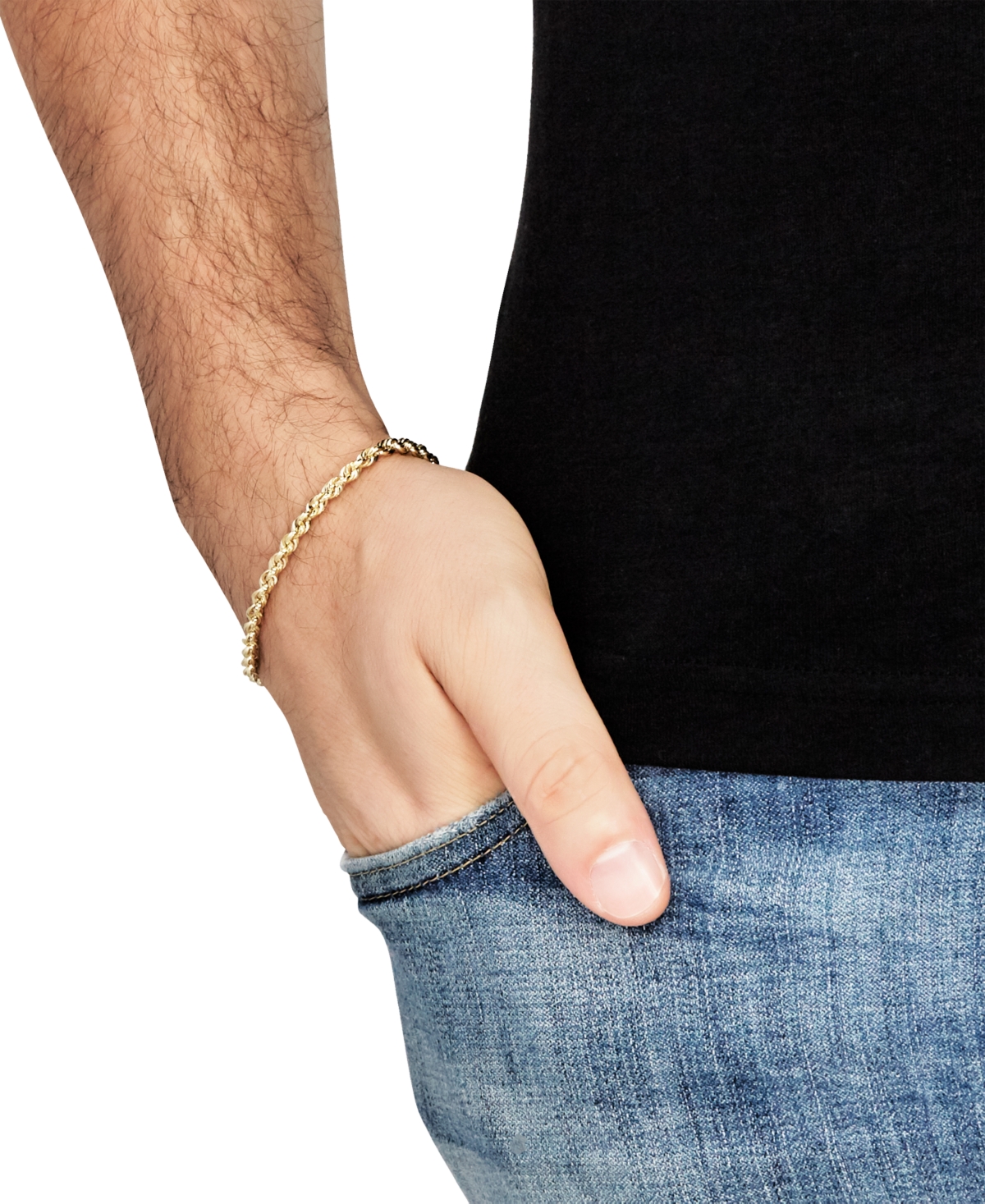 Macy's Lightweight Diamond Cut Rope Chain Bracelet in 14K Yellow Gold