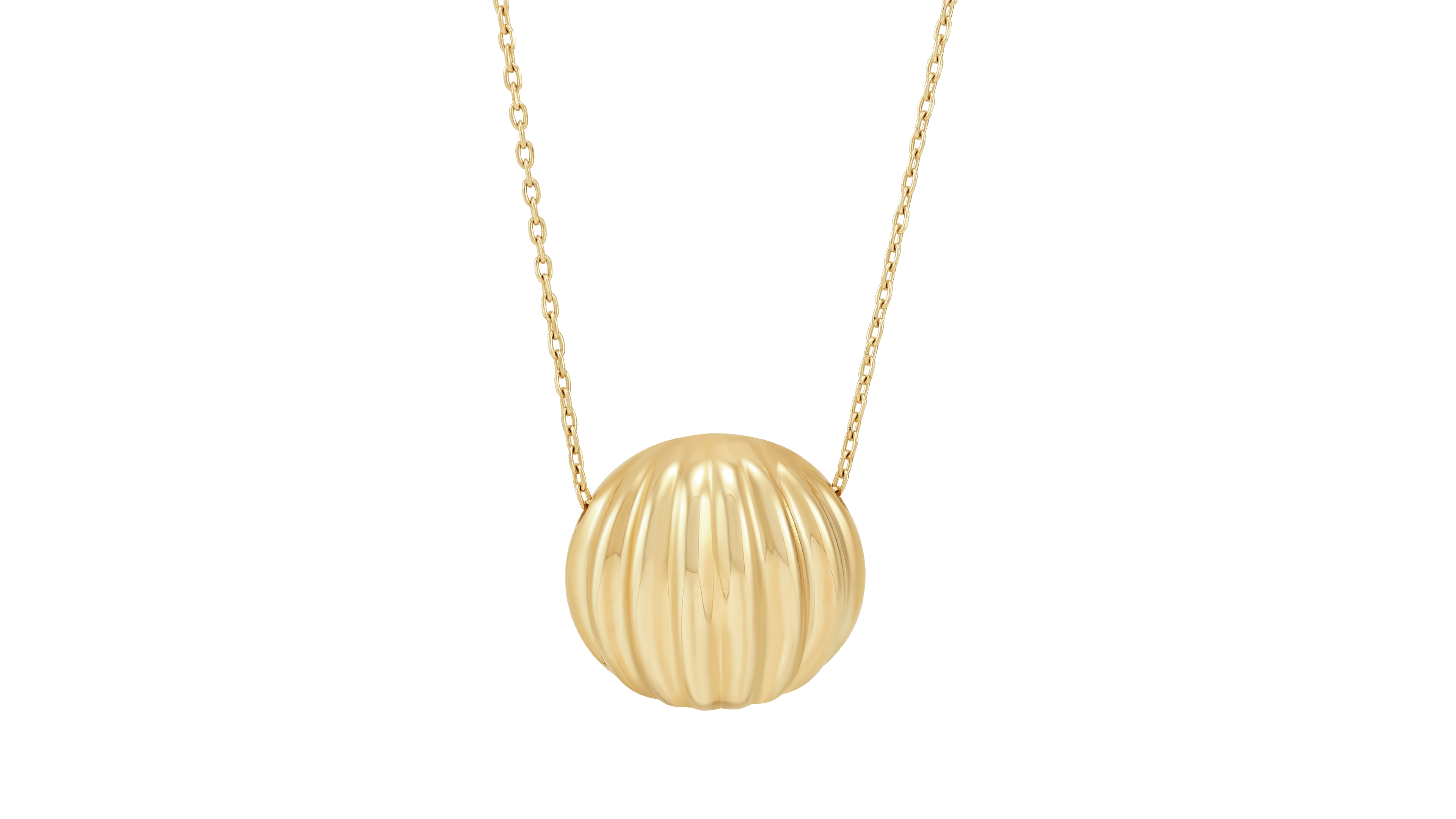 Macy's Polished Half Ribbed Bead Pendant Necklace in 10K Yellow Gold