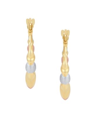 Satin Polished Triple Tone Graduated XOXO Oval Hoop Earrings in 10k Yellow Gold, Rose Gold and Rhodium