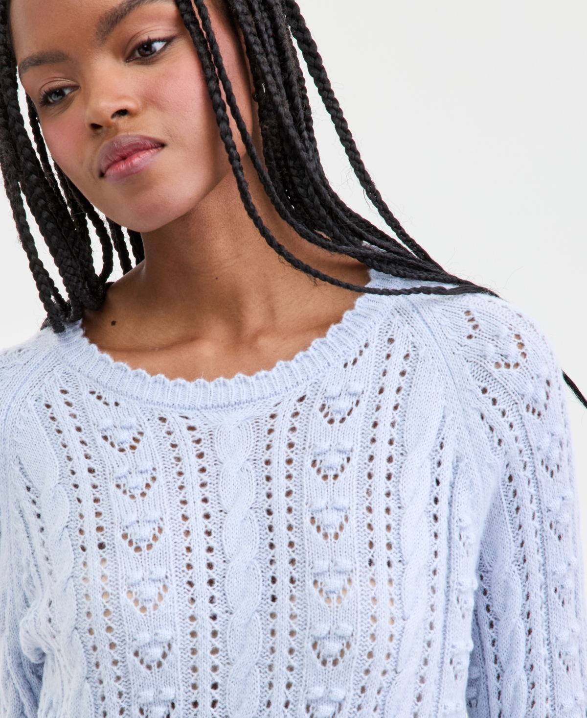 Lucky Brand Women's Pointelle Crewneck Long-Sleeve Sweater