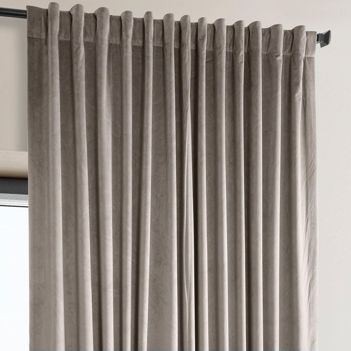 Half Price Drapes Library Taupe Extra Wide Signature Plush Velvet Hotel Blackout Curtain