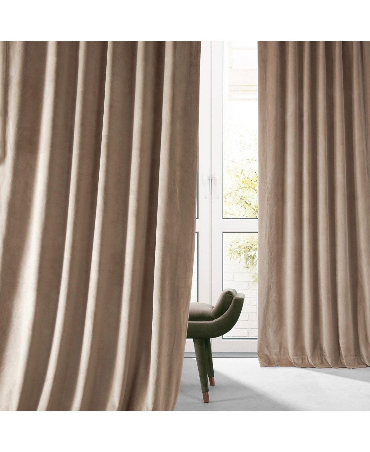 Half Price Drapes Pashmina Taupe Signature Plush Velvet Hotel Blackout Curtain