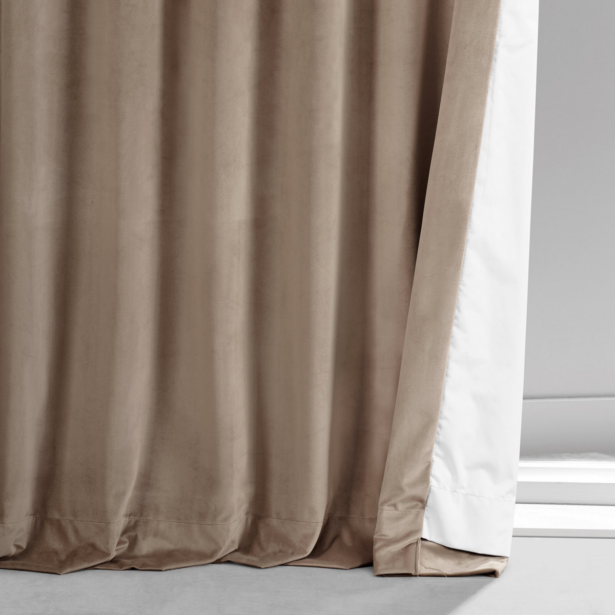 Half Price Drapes Pashmina Taupe Signature Plush Velvet Hotel Blackout Curtain