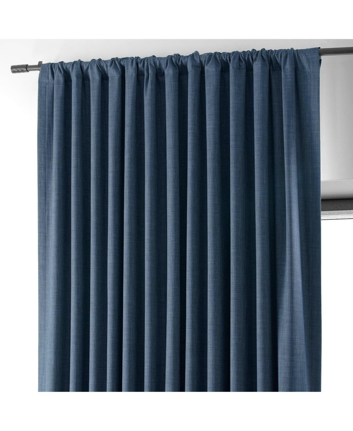 Half Price Drapes Dark Blue Extra Wide Performance Linen Hotel Blackout Curtain