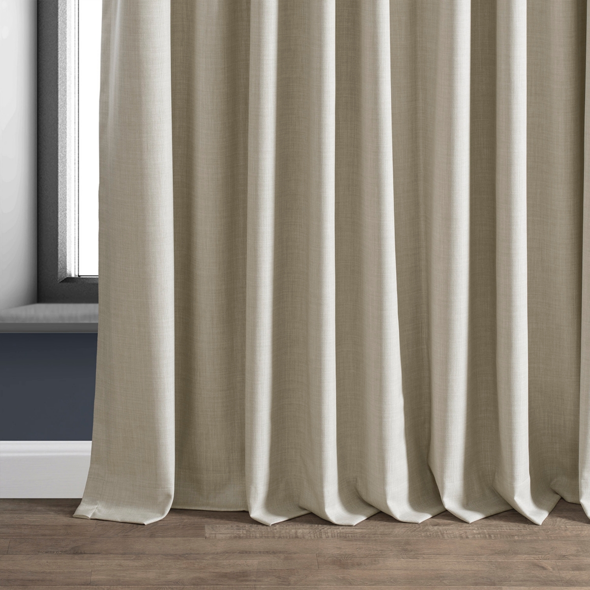 Half Price Drapes Light Beige Extra Wide Performance Linen Hotel Blackout Curtain