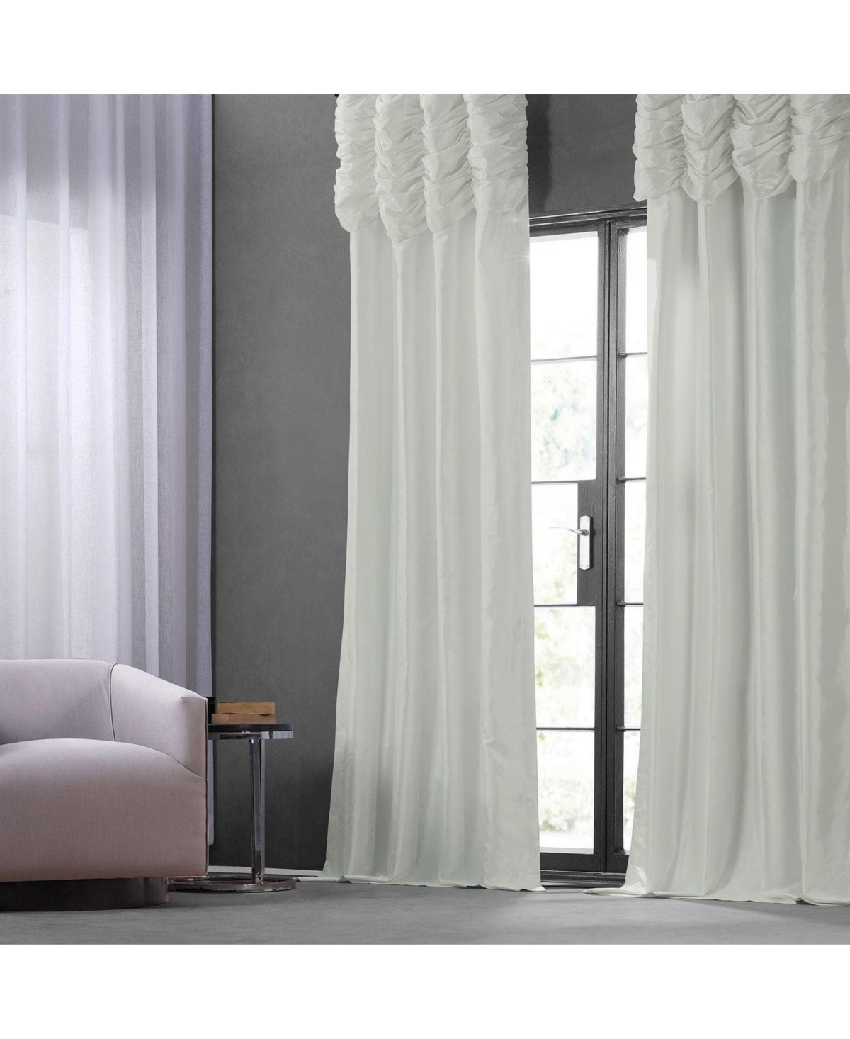 Half Price Drapes Eggshell Ruched Solid Faux Silk Taffeta Room Darkening Curtain