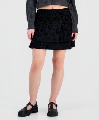 Juniors' Flocked Ruffle Lace Skirt