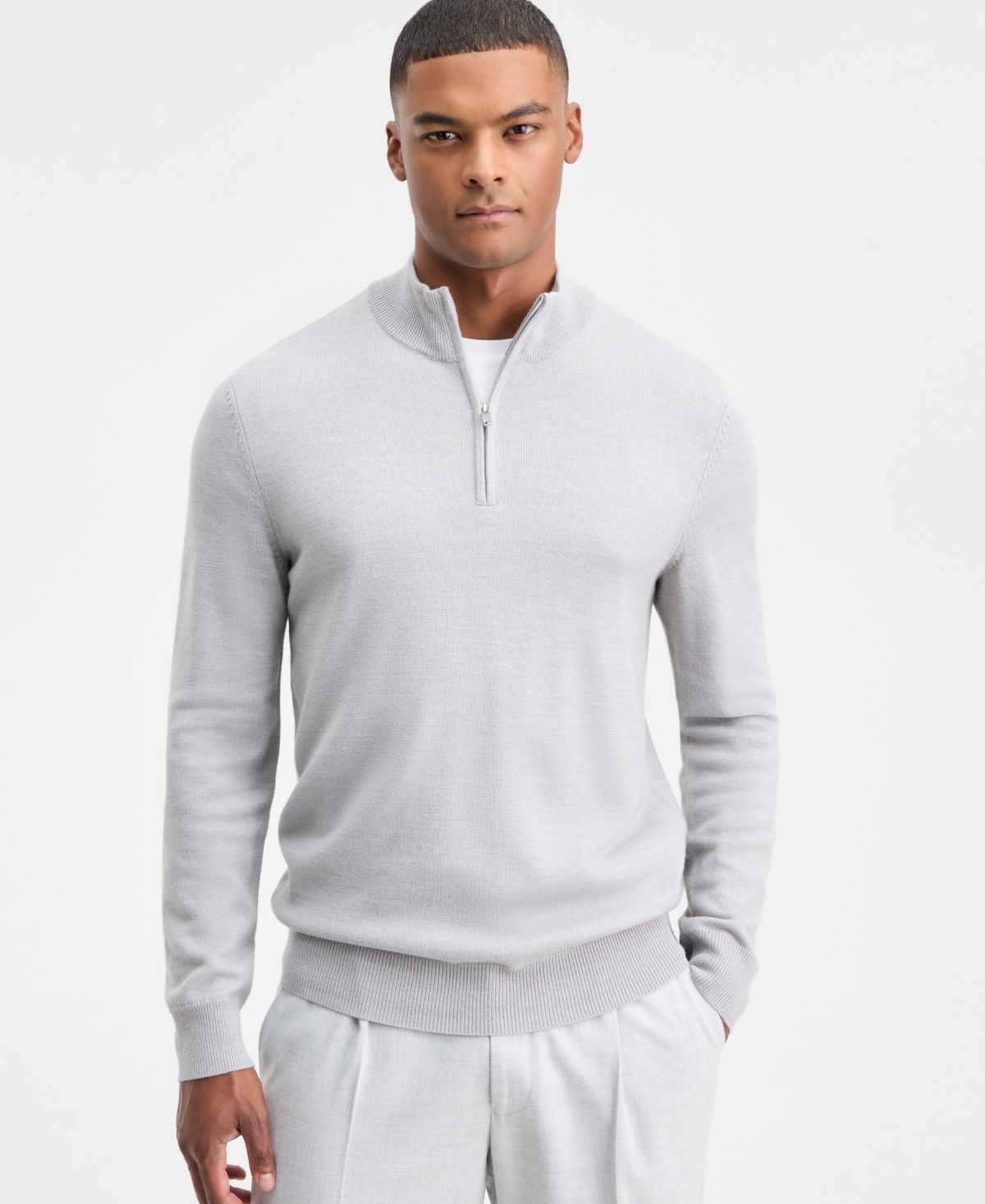 Alfani Men's Long-sleeve Half-zip Merino Sweater, Created For Macy's In Gray