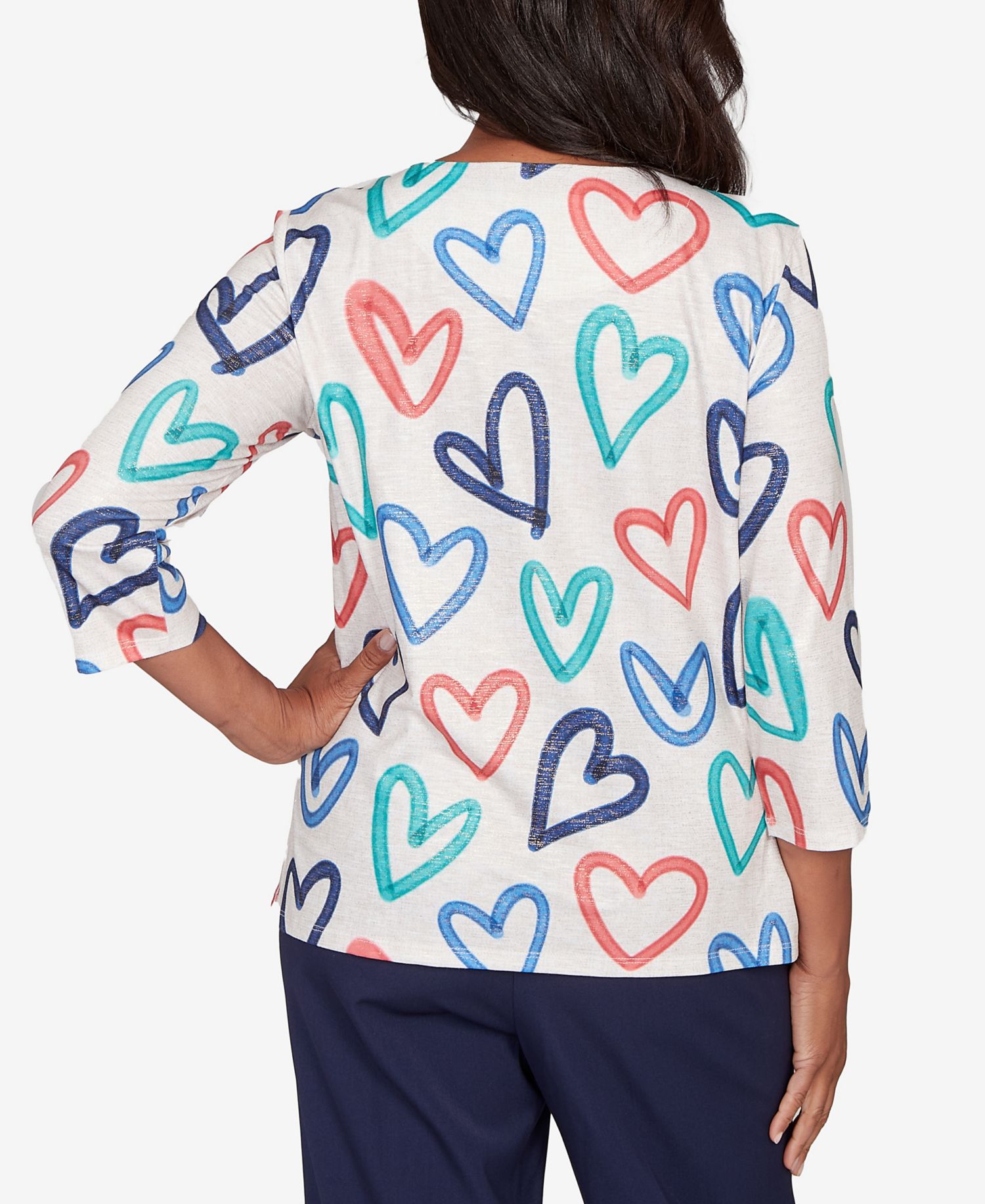 Petite Saratoga Springs Tossed Heart Pattern Knit Top
