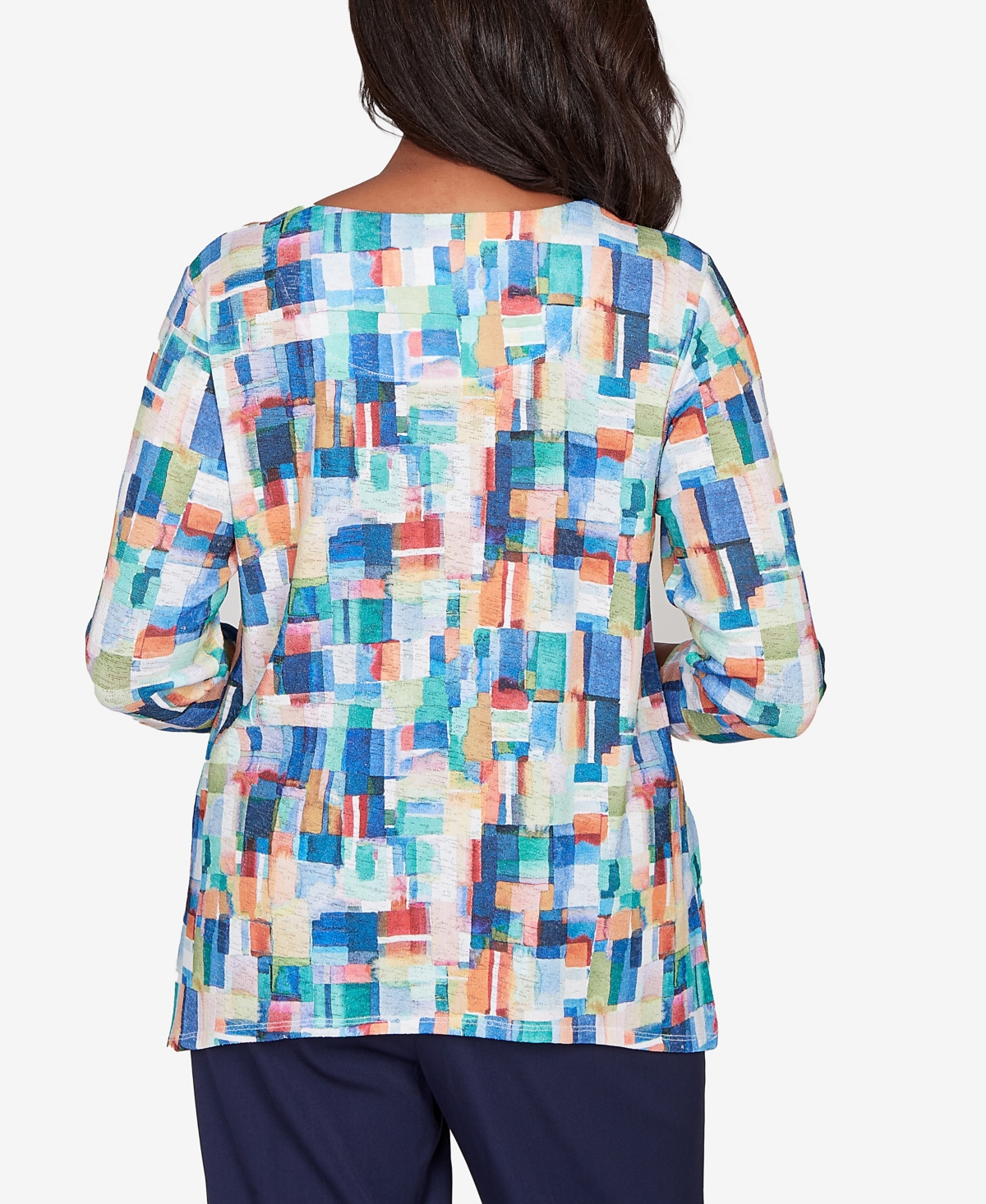 Alfred Dunner Petite Saratoga Springs Tile Print Colorblock Textured Top