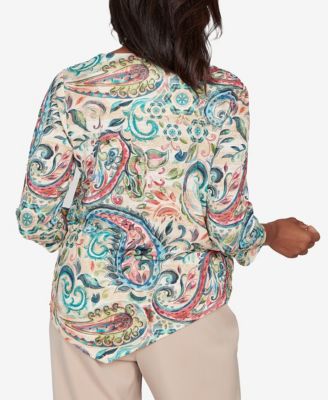 Petite Saratoga Springs Classic Paisley Print Pullover Knit Top