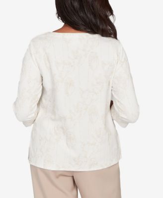 Petite Saratoga Springs Raised Texture Floral Design Knit Top