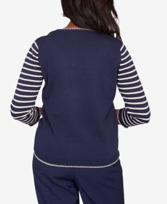 Petite Saratoga Springs Heart Motif Detail Striped Sweater