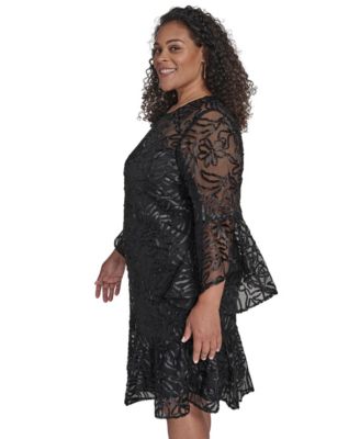Plus Size Textured Boat Neck A-Line Dress
