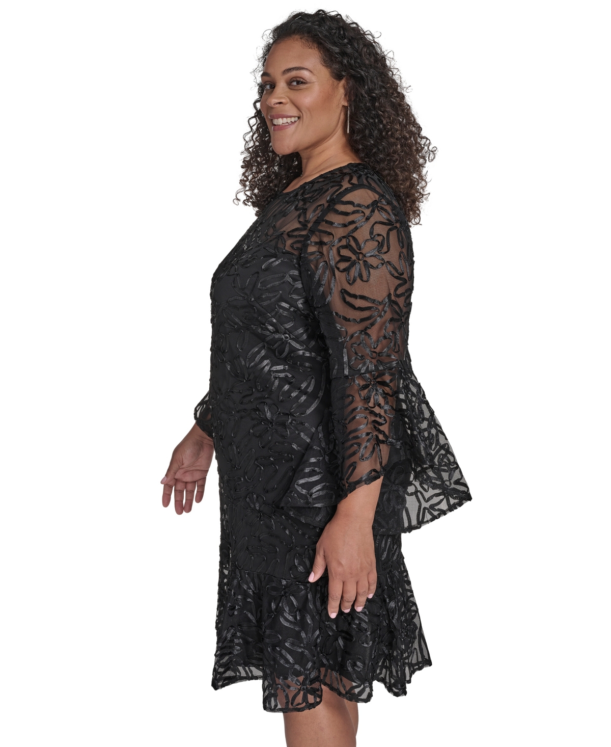 Jessica Howard Plus Size Textured Boat Neck A-line Dress In Black
